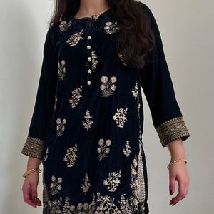 Velvet embroidered kurta/tunic